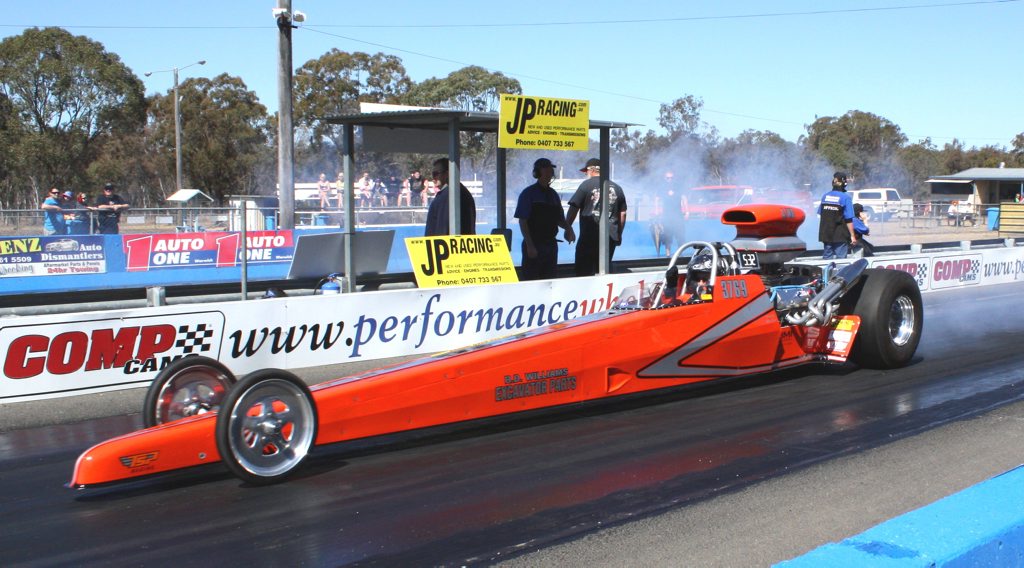 Warwick racer Ian Ham in his modified Dragster. Warwick racer Ian Ham in his modified Dragster.